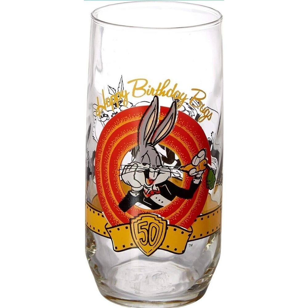 90s Vintage Happy 50th Birthday Bugs Bunny Looney Tunes Cartoon Drinking Glass
